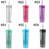 BPA Free 16oz Acrylic Skinny Tumbler Double Wall Clear Drinking Cup med lock och strån värmebeständig vattenflaska 08