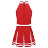 Kids Girls Cheerleader Dance Costume Sleeveless Zippered Tops with Pleated Skirt Sets for School Stage Performance Cosplay Party