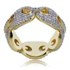 Hip Hop Hipster Edelstein-Ring reales Gold überzogene Zircon Ring der Männer Goldfarben Bling Bling gefrieren heraus Schmuck