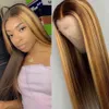 Ombre Highlight Wig Brown Honey Blonde Colored HD Whole Lace Front Human Hair Wigs Straight Full 360 Frontal Wiges Remy diva1