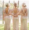 Sparky Rose Gold Pailletten Bruidsmeisjes Jurken Korte Capped Sleeves Backless Maid of Honour Town Plus Size Bruiloft Gastfeestjurk