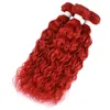 Ярко-красные бразильские плетения, влажные и волнистые пучки человеческих волос, 300 грамм красного цвета, водная волна, девственные волосы, двойные утки 10308933346