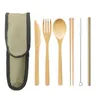 Bamboo cutlery sets knife fork spoon kit bamboo straw portable outdoor picnic eco friendly tableware set ZZA1954