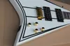 Factory Custom V Shape White Electric Guitar With Black Strips,Gold Hardware,White Binding Body,Can be customized