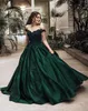 Vintage Dark Green Ball Gown Evening Dresses Formal Elegant Off Shoulders Appliqued Sequined Satin Long Pageant Prom Gowns CG01