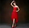 Dantel Tül Kısa Gelinlik Modelleri Lace Up 2020 Kırmızı Yay ile Yay Parti Elbise vestidos fiesta boda