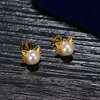 Orecchini a bottone con diamanti Femmina platino Simpatico gatto con perla 2019 Gioielli semplici, dolci e discreti