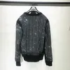 Freeship Mens Rhinestone Beading Black Sweatshirts lange mouwen