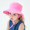 Kids 50UPF Cotton SunHat cap Adjustable for Growth with Strap for Baby Toddler Girls summer caps solid pure color floral design