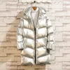 Giù Parka da uomo YASUGUOJI 2021 Moda Brillante Argento Inverno Uomo Giacca Spessa Cotone Imbottito Mens Giacche E Cappotti Con Cappuccio Caldo Lungo Parka