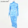 Casual Dresses Tie Dye Print Sexy Bodycon Dress Women Turtleneck Long Sleeve Maxi 2022 Summer Streetwear Skinny Vestidos