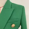 클래식 스타일 최고 품질의 오리지널 디자인 여성의 더블 브레스트 블레이저 슬림 자켓 금속 버클 어두운 녹색 블레이저 Hempcotton 혼합사 코트 outwear