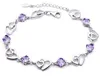 Temperament Women's Silver Plated Bracelet Women's Double Heart Amethyst Armband Kvinnors Smycken Armband WY576