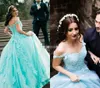 2019 Menthe Afrique Saoudienne Quinceanera Robe Princesse Puffy Dentelle Applique Douce 16 Âges Longues Filles Prom Party Pageant Robe Plus Taille C304s