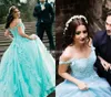 2019 Menta Arabia Saudita Abito Quinceanera Principessa Puffy Applique in pizzo Dolce 16 anni Lungo Ragazze Prom Party Pageant Abito Plus Size Custom Made