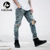 Hzijue Mens Designer Roupas Denim Jumpsuit Jean Calças Coreano Rock Splash-Tinta Estiramento Moto Afligido Rasgado Jeans Skinny Homens