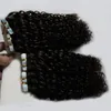 Grad 7a Obehandlat Virgin Brasiliansk Kinky Curly Hair 200g PU Skin Väftband i Human Hair Extensions Naturliga svarta Tape Hårförlängningar