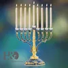 Candeliere Hanukkah Menorah floreale smaltato dipinto a mano HD Candeliere a 9 rami impreziosito da cristalli Stella di David Hamsa2840