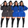 Plus size Fall winter Women casual hoodie dress batwing sleeve hooded hoodie long sleeve solid color pullovers one piece hoodie skirt 2467