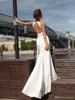 Seksi Plaj Gelinlik Saten Halter Boyun Backless Boncuklu Kanat Bohemian Boho Gelinlik Gelinlikler Vestidso de Noiva Robe De Mariage