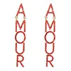 Fashion-ins överdrivna röda romantiska franska brev amour örhängen femme kärlek bröllop örhängen gåva full av rhinestone
