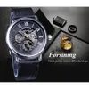 Forsining Classic srebrna obudowa czarna oryginalna skórzana opaska rzymska liczba wodoodporna design męskie zegarki mechaniczne Top marka luksus7399263