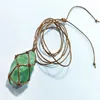 10Pcs Handmade Freeform Natural Blue Green Fluorite Tumbled Stone Crystal Knotted Rope Wrap Macrame Pendant Adjustable Necklace Boho Tribal