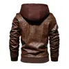 Jaquetas masculinas homens jaqueta com capuz e casaco outono inverno quente casual couro pu casacos fino ajuste outerwear masculino zíper com capuz spor256q