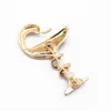 Women Wine Glass Snake Brooch Pin Gold Alloy Enamel Party Lapel Pin Brooches Suit Accessories