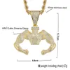 Fashion-18K Gold Iced Out CZ Cubic Zirconia Muscule Hercule Mens Necklace Hip Hop Rapper Personalized Designer Jewelry Gifts for Guys