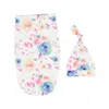 Pasgeboren baby baby swaddle slaapzakken cartoon dieren florals baby mousseline deken + hoed baby zachte cocon slaapzak met hoed 2 stks set 15