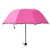Trois Pliage Noir Revêtement Solaire UV Manuel Parapluie Parasol Extérieur Double Usage Adultes Parapluie Floral