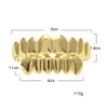HIP HOP Gold Teeth Grillz Top & Bottom 8 Teeth Grills Dental Cosplay Vampire Tooth Caps Rapper Party Jewelry Gift XHYT1007236S