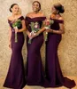 Upadek 2019 Off The Ramię Syrenka Sweep Pociąg Purple Formalne Ślubne Druhna Dresses Długa pokojówka Suknie Honorowe