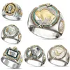 6Pcs/ lotsHip Hop Two-tone Men Band Rings Buffalo Nickel Honoring The American West Ethnic Style Jewelry Mens Ring Size 7-12