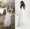 Strandhochzeitskleider Plus Size Chic Boho Bohemian Lange Glockenärmel Spitze Blume Brautkleider Hippie Günstige Hochzeitskleid Vestidos De Novia