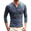 Heflashor 2020 New Henley T-shirts Men Men Solid Slove Longa Moda Design Slim Button Outwear Camiseta popular para masculino