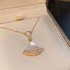 V gold materal luxurious quality nature shell with fan shape pendant necklace and sparkly diamond for women weddding jewelry gift PS5070