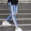Jeans de calles europeas jeans azules azules blancos blancos pantalones de hip hop pantses de jeans delgados jeans destruidos homme2732