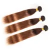 Raízes marrons ao Cabelo Humano Médio Ombre Ombre 3bundos em linha reta # 4/33 Brown para Auburn Ombre Virgem Brasileira Weave WeFts 10-30 "