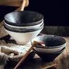 Cuenco de ramen japonés de cerámica hecho a mano grande de 51 oz para fideos asiáticos Udon Soba Pho copos de nieve pulidos con chorro de arena blanco moteado negro metálico
