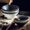 Large 51oz Handmade Ceramic Japanese Ramen Bowl for Udon Soba Pho Asian Noodles Sandblasted Snowflake Speckled White Metallic Black