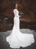 2019 dentelle satin sirène robes de mariée modestes avec manches longues bijou cou femmes vintage LDS robes de mariée modestes modestes sur mesure