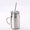5pcs tasse à eau en acier inoxydable Mason Jar simple 700 ml 500 ml Mason tasse avec couvercle paille café bière jus tasse maçon canettes tasse à boire personnalisé LOGO