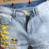 Sommer neue Denim-Shorts für Herren, gerade, locker, große Five-Point-Stickerei, Brief, Leoparden-Shorts, Loch-Patch-Stoffhose