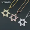 Wholesale-Brass Setting CZ Hip Hop Star Pendant Copper Micro pave CZ stones Necklace Jewelry for men and women CN060