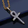 Mode 18k guldpläterad unisex bling full diamant kors hängande halsband kedjor för män kvinnor isced out zirconia hip hop rapper smycken gåvor