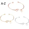 26 Letter Armband Rose Gold Silver Gold Simple Style Knotted Heart Armband Bangle Girl Fashion Smycken Zinc Alloy Round Pendant
