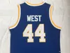NCAA West Virginia Mountaineers #44 Jerry West College Jerseys Retro high School Basketbal blauw Gestikt Vintage Jersey S-XXL drop shipping