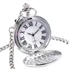 Antique Argent Lisse Cas Hommes Femmes Quartz Montres De Poche De Mode Chaîne Épaisse Collier Montre pour Cadeau Unisexe